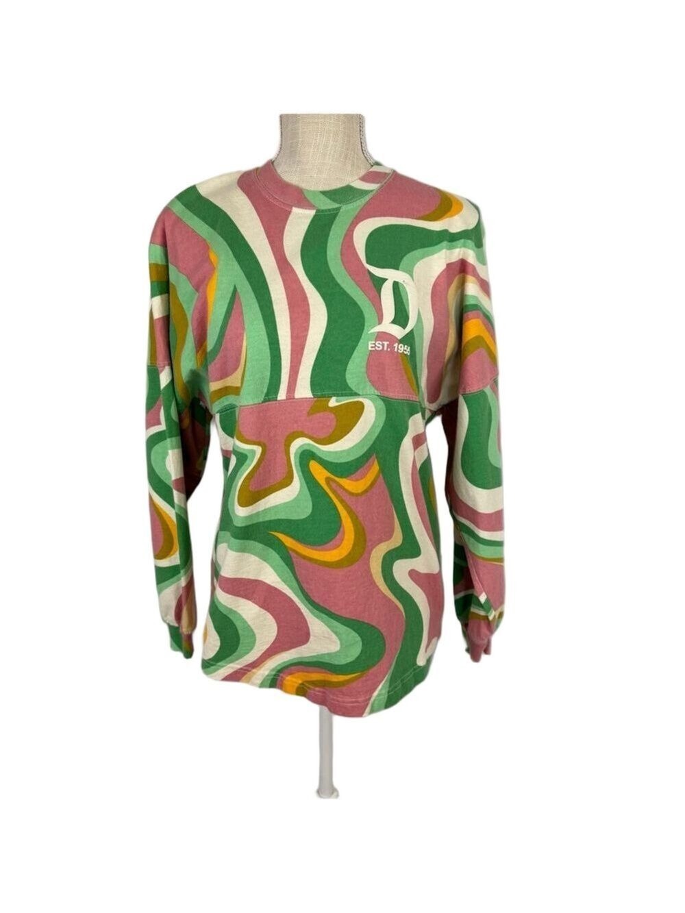 Disney Disneyland Resort Spirit Jersey Swirl Women's XS Pink Green Cotton
